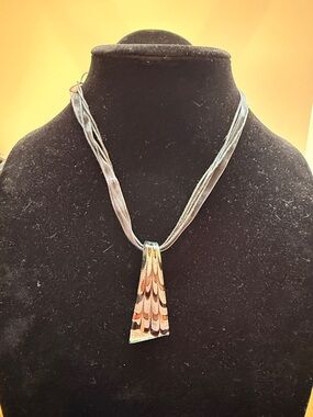 Multicolor Feather-Pattern shades of Green Pendant Necklace - Women's Jewelry